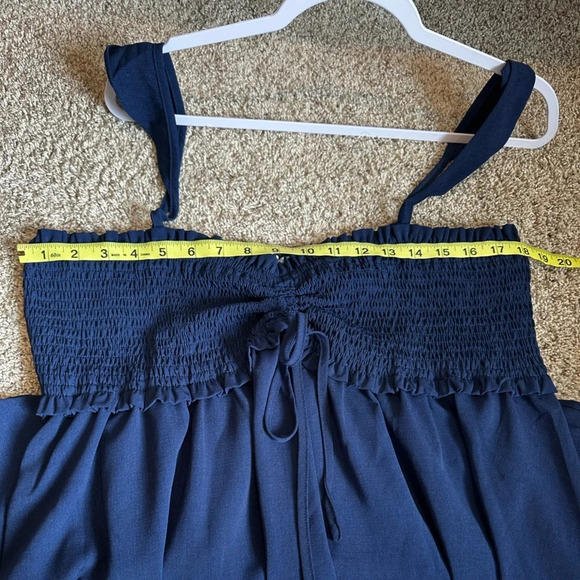 Chic Soul Navy Blue Ruched Spaghetti Strap Blouse-  Women's 2X - Picture 4 of 6